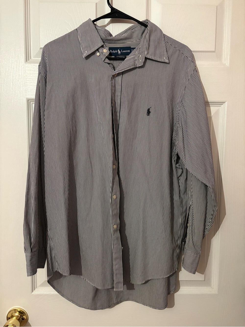 Ralph Lauren Men's Navy and White Micro-Stripe Dress Shirt